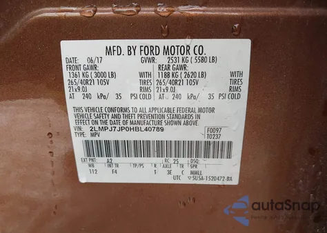 2017 Lincoln Mkx Black Label из США, поврежденный, VIN 2LMPJ7JP0HBL40789